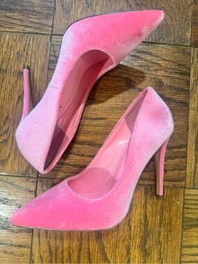 Fashion Nova Pink Velour Pointed-Toe Stiletto Pumps